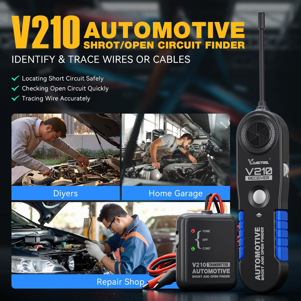 VDIAGTOOL V210 Wire Tracer Electrical Automotive Open & Short Finder Circuit Tester Circuit Breaker Finder Fault Probe Wire Tester Electrical DC 6-42V