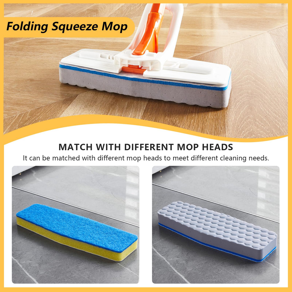 Magic Sponge Eraser Mop, 56" Adjustable Mop Handle with Flexible 10" Flat Head with Microfiber Pad and Magic Sponge Eraser Pads