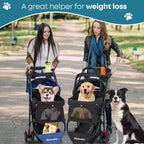 Pet Stroller,Dog Stroller for Small Medium Dogs Cats,3 Wheels,Foldable,with Breathable Mesh Canopy,Cup Holders,Easy Assembly,Green