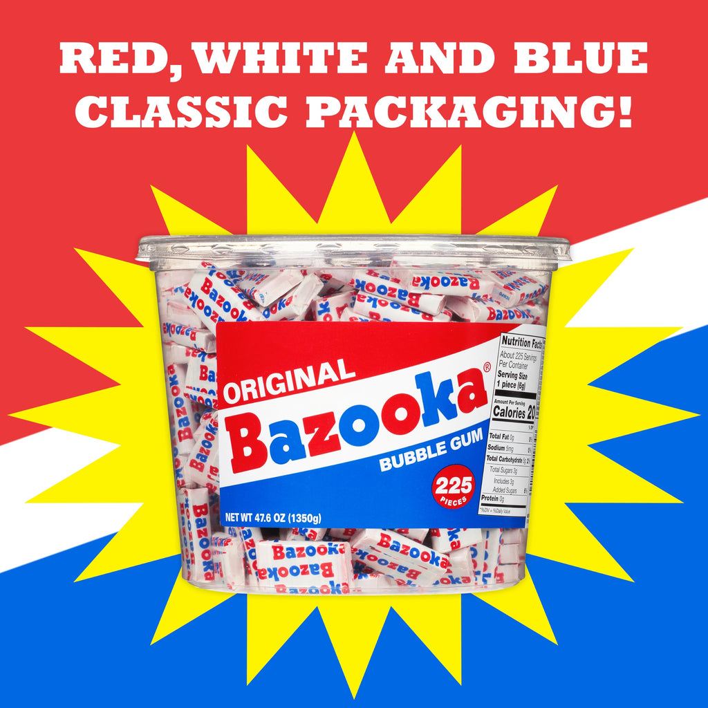 Bazooka Bubble Gum Bulk, 225 Count Tub of Chewing Gum