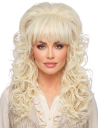 Long Big Blonde Curly Wig with Bangs for Women Costume, 24 Inch Wavy Hair
