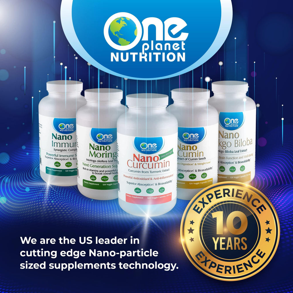 One Planet Nutrition Nano Curcumin 500 mg Veggie Capsules (120 Servings), Nano for High Absorption, Supports Immune Health, Non-GMO, Vegan, Gluten-Free