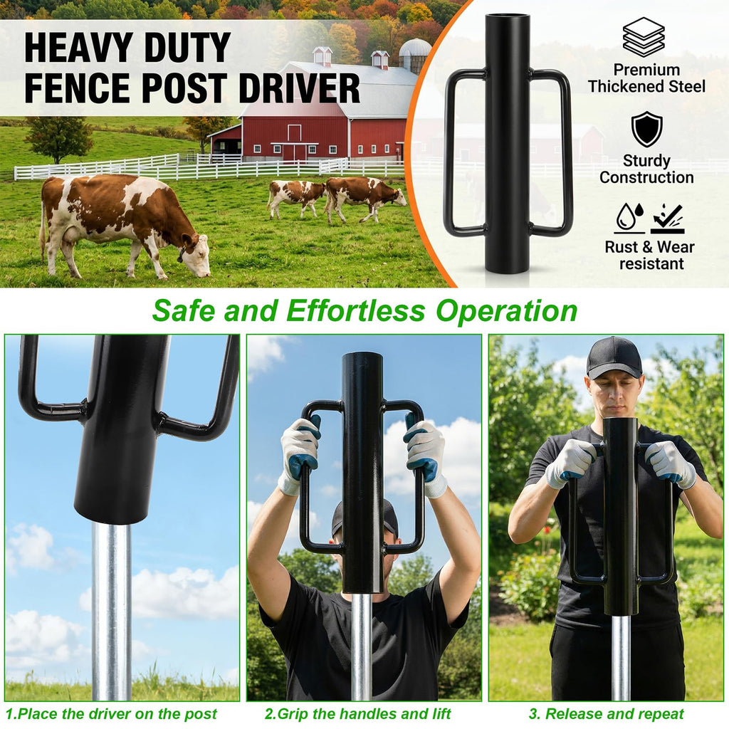 yarlung Fence Post Driver, 17 LBS Heavy Duty Hand Post Pounder with Handles for Metal U Posts, T Posts, Garden Wooden Fence, Black