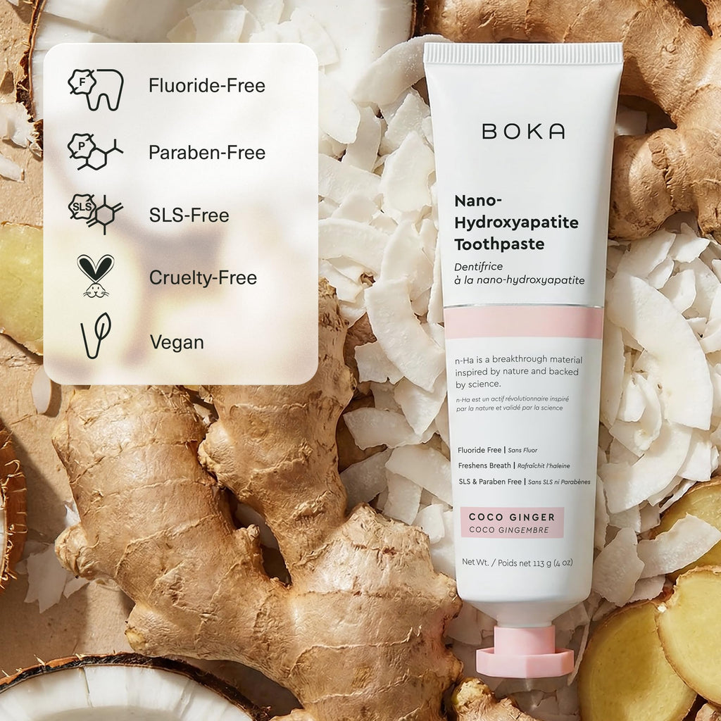 Boka Fluoride Free Toothpaste, Nano Hydroxyapatite Toothpaste, Appropriate for Sensitive Teeth - for Adult Oral Care - Coco Ginger Flavor, 4 Fl Oz 1Pk US Manufactured