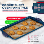 BAKKEN Kitchen Baking Pan Set - Nonstick Coating, Carbon Steel Bakeware Sets with Blue Silicone Handles, Baking Kitchen Essentials, PFOA, PFOS, PTFE Free, Oven Safe Tray (Up To 450° F), Set of 6