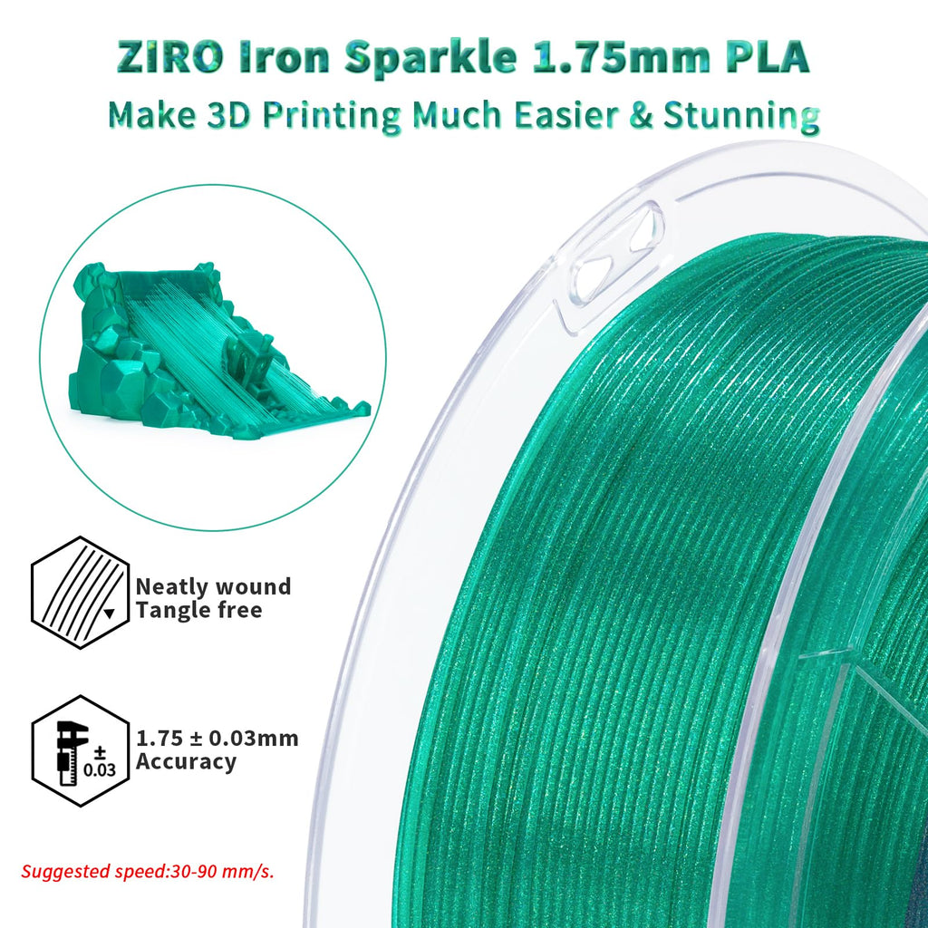 ZIRO PLA Filament 1.75mm, Iridescent PLA Series, Sparkle Glitter with Colorful Base, Twinkling 3D Printing Material,1kg Spool, Dimensional Accuracy +/-0.03mm, Fit Most FDM 3D Printers, Lake Green