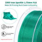 ZIRO PLA Filament 1.75mm, Iridescent PLA Series, Sparkle Glitter with Colorful Base, Twinkling 3D Printing Material,1kg Spool, Dimensional Accuracy +/-0.03mm, Fit Most FDM 3D Printers, Lake Green