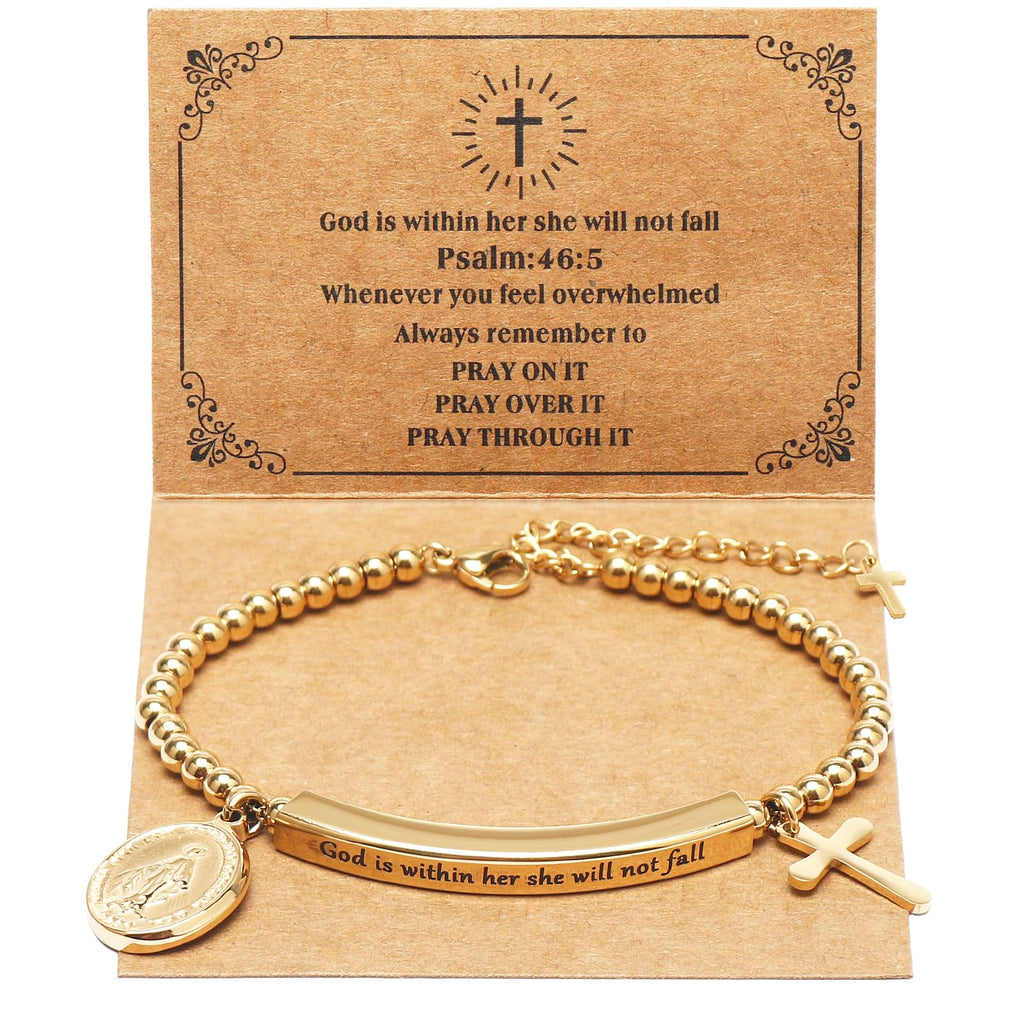 DS Women Christian Charm Bracelet,Cross Scripture Stainless Steel Jewelry