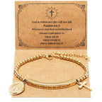 DS Women Christian Charm Bracelet,Cross Scripture Stainless Steel Jewelry