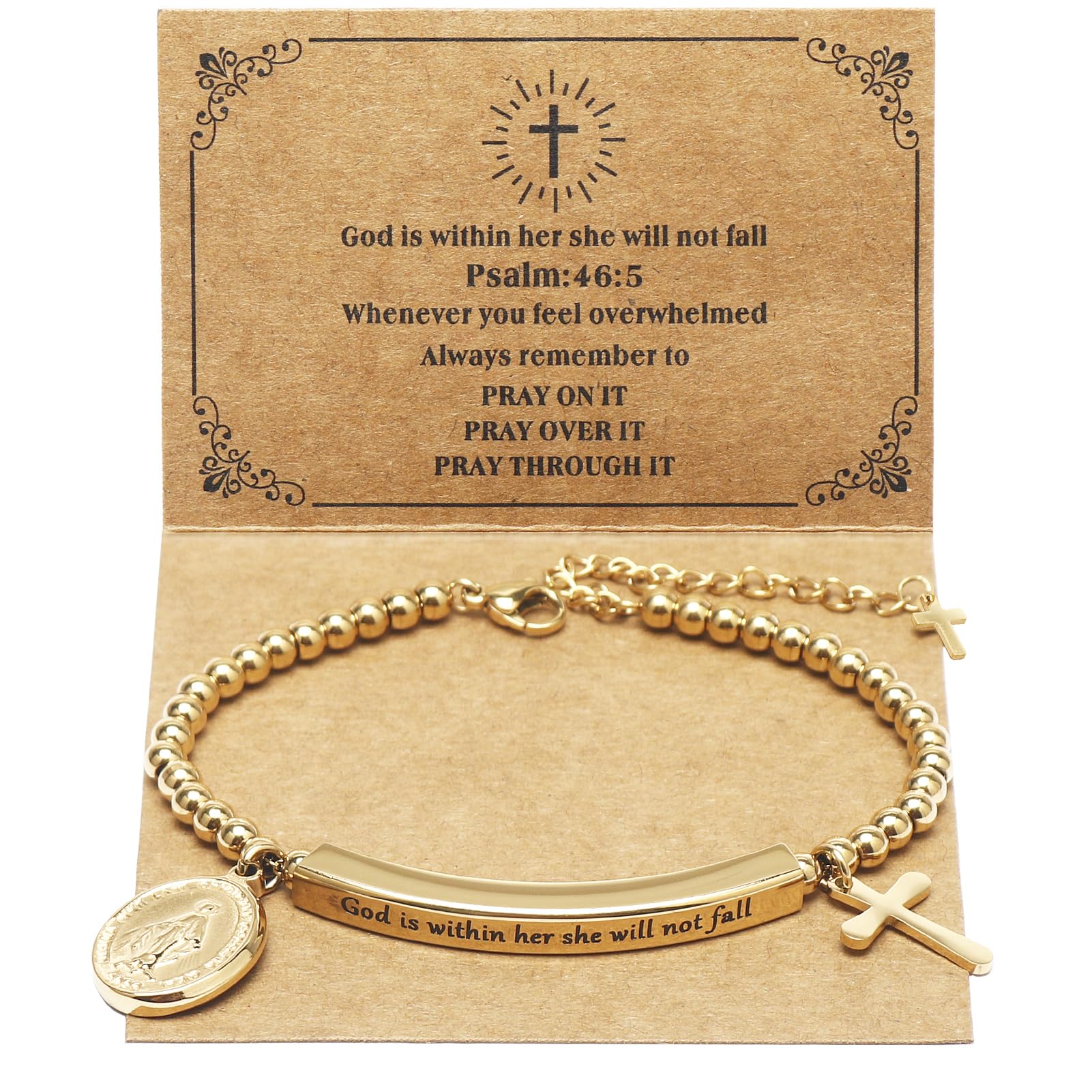 DS Women Christian Charm Bracelet,Cross Scripture Stainless Steel Jewelry