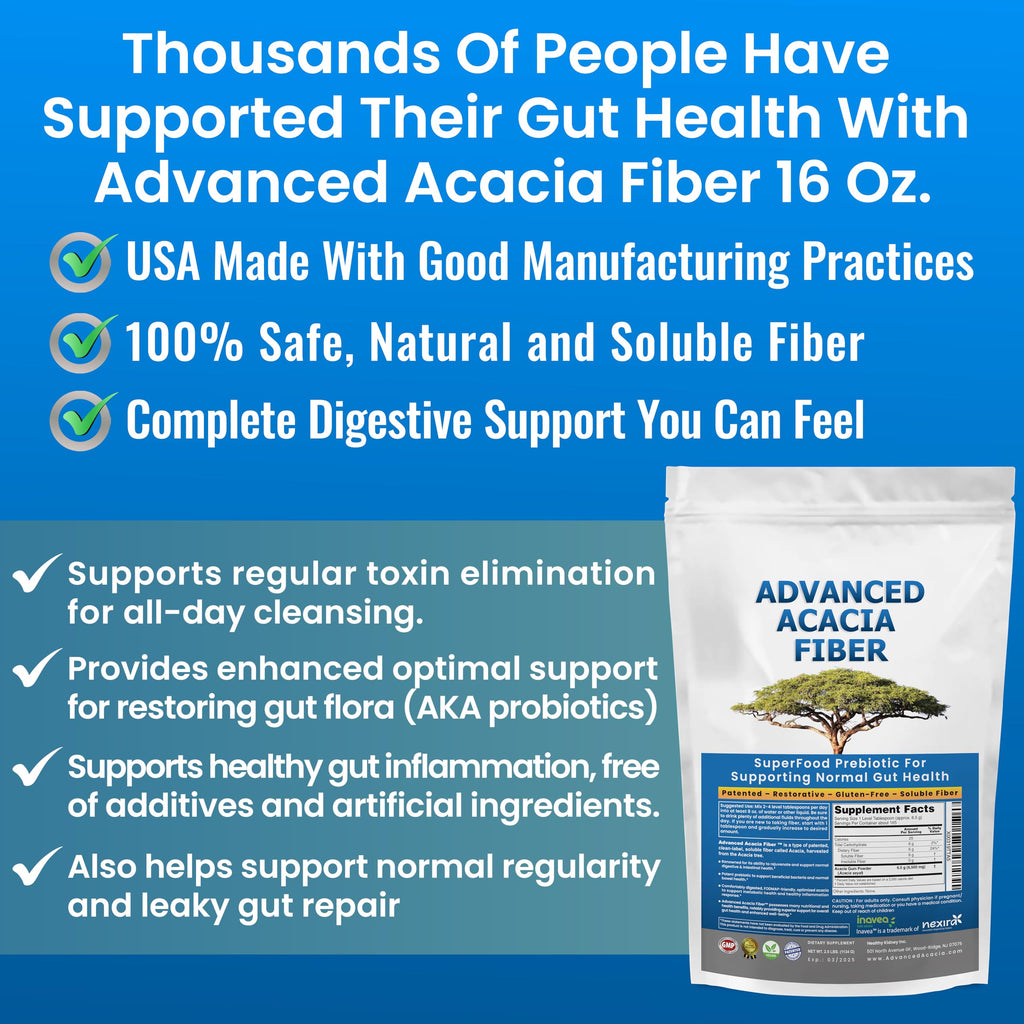 Advanced Acacia Fiber Powder 16oz Organic Soluble Fiber Leaky Gut Repair Powder. Natural Supplement for Gut Health, Regularity, Digestive Rejuvenation
