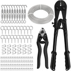 TooTaci 1/8 Stainless Steel Cable Kit, 150ft 1/8 Wire Rope with Crimping Tool & Cutter, Turnbuckle Wire Tensioner Kit, 7×7 Strands Aircraft Cable for Deck Railing, String Light Hanging, Curtain