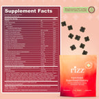 Rizz Low Sugar Green Gummies - 60+ Superfoods 6g Fiber - Prebiotic and Probiotic Gummies - Vegan Multivitamins for Women & Men - Gluten Free - Mushroom, Fruit and Vegetable Supplements - 30 Day Supply
