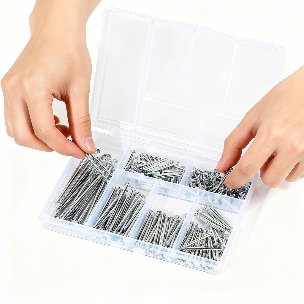 Ywmimn 280 Pcs Nail Assortment Kit, 6 Sizes Finishing Nails for Hanging Pictures, Maximum Length 2 Inches Galvanized, Long and Small Nails for Wall Art