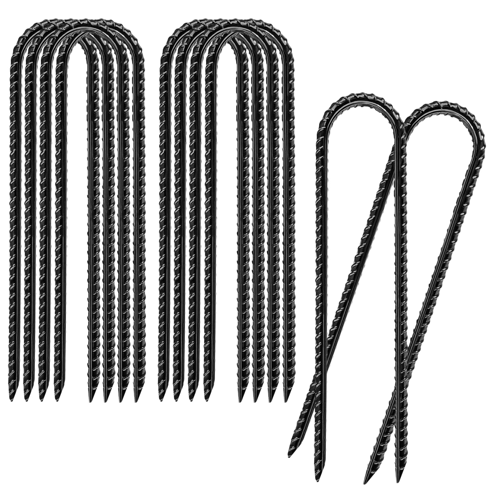 8 Inch 10 Pack Rebar Stakes U Shaped, Heavy Duty Galvanized Ground Anchor Stakes for Fence, Tent, Trampoline, and Yard Decorations