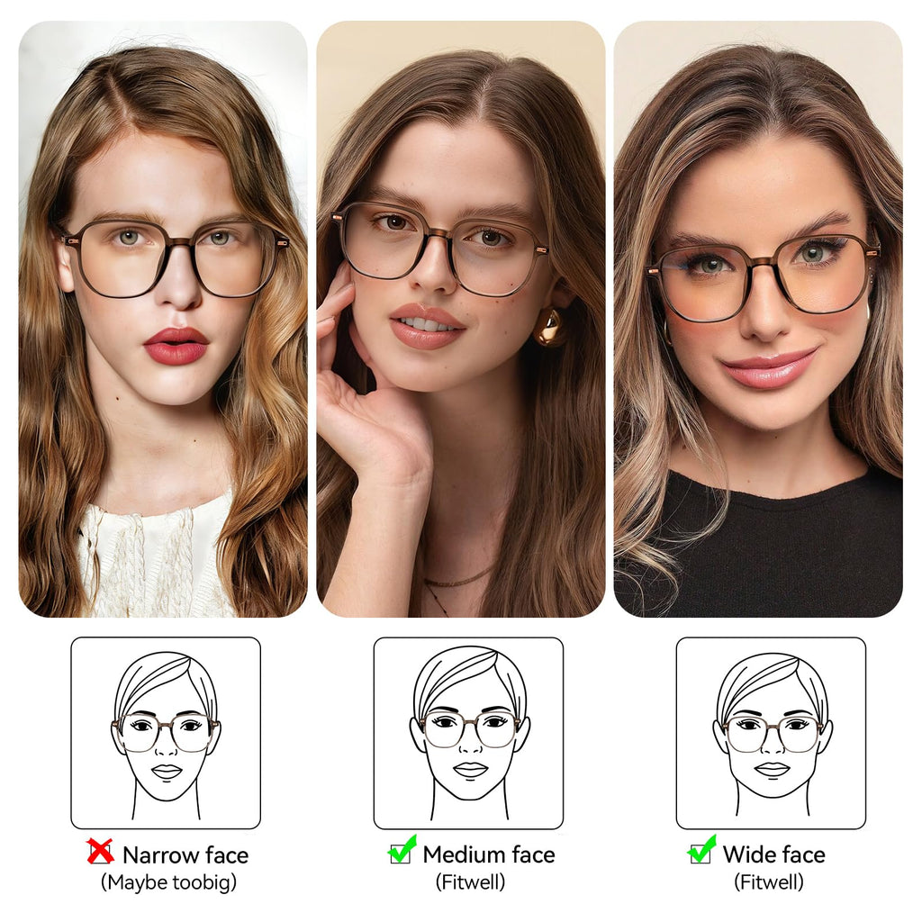Dollger Blue Light Glasses for Women Oversized Anti BlueLight Blocking Cute Trendy Big Brown Frames Computer Screen Eyeglasses