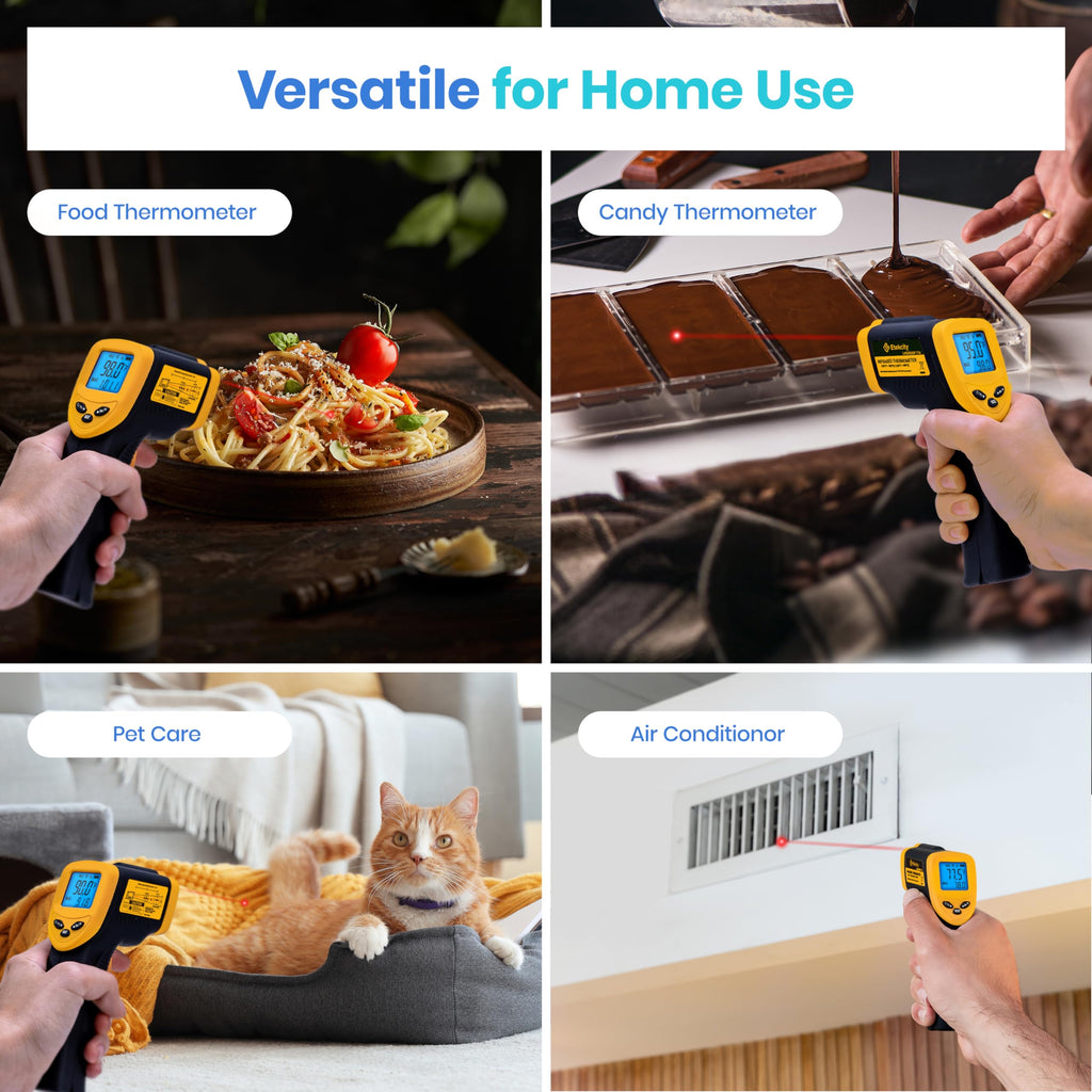 Etekcity Infrared Thermometer Laser Temperature Gun 774, Meat Food Candy Oven Thermometer for Griddle Accessories, Heat Gun for Cooking Refrigerator Tools, Adjustable Emissivity & Max Measure, Yellow