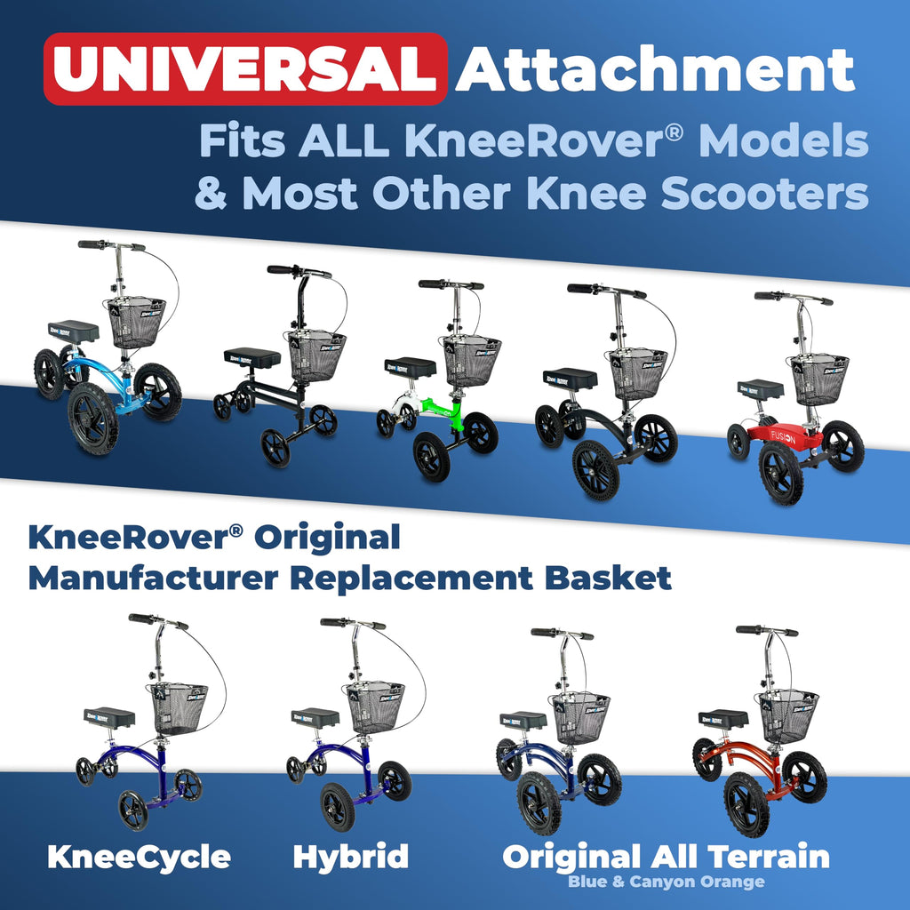 KneeRover Knee Scooter Basket Accessory with Convenient Handle - Knee Rover Basket Attachment Includes Universal Bracket Mount - Part Fits Most Knee Scooter Walker Models