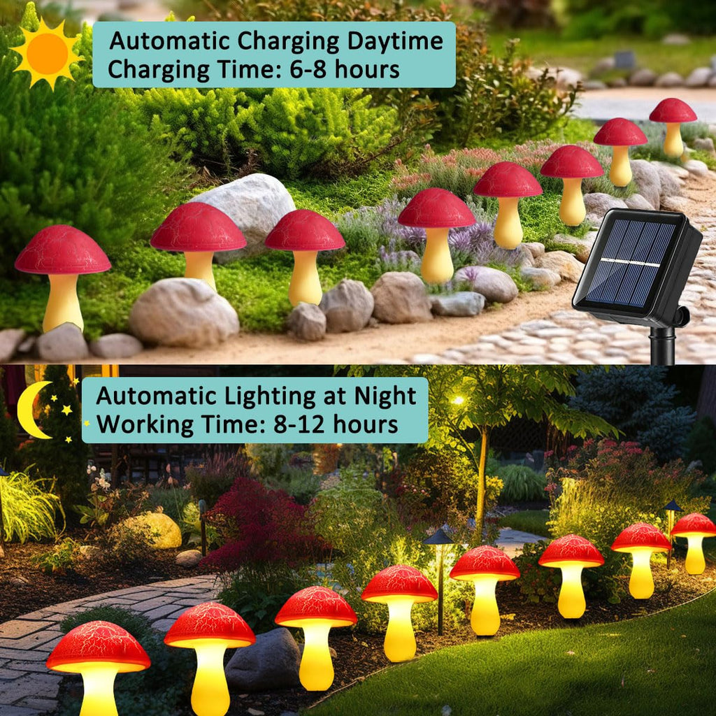 Solar Mushroom Lights Garden Decor 8 Red Crack Mushrooms Outdoor Decor Stake Lights, Waterproof Solar Pathway Light Gardening Gifts for Landscape Easter Gnomes Yard Halloween Christmas Decorations