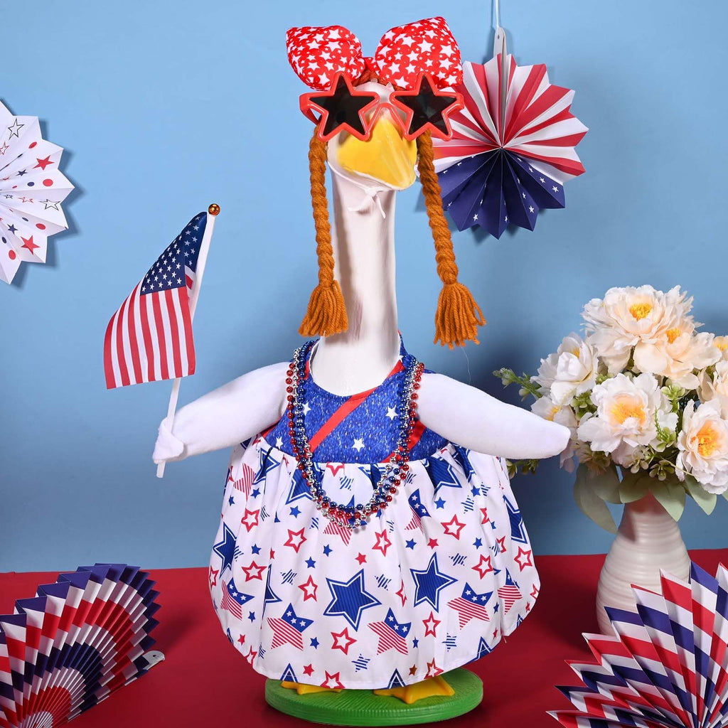 Patriotic Porch Goose Outfits 4th of July Goose Outfit Independence Day Lawn Porch Goose Clothes Fits 23" Cement Plastic Goose Statue for USA 250th Anniversary Outdoor Garden Yard Patio Decoration