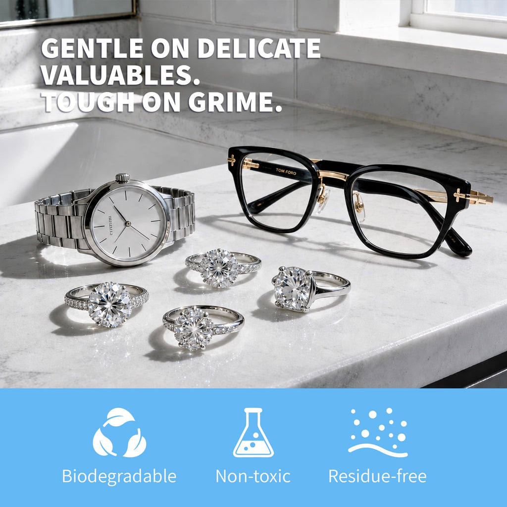iSonic Ultrasonic Jewelry & Eyeglass Cleaner Solution Concentrate - Professional Cleaning Liquid for Ultrasonic Machine - Clean Gold, Silver, Diamond, Watch, Glasses, Eye Wear, 8-oz