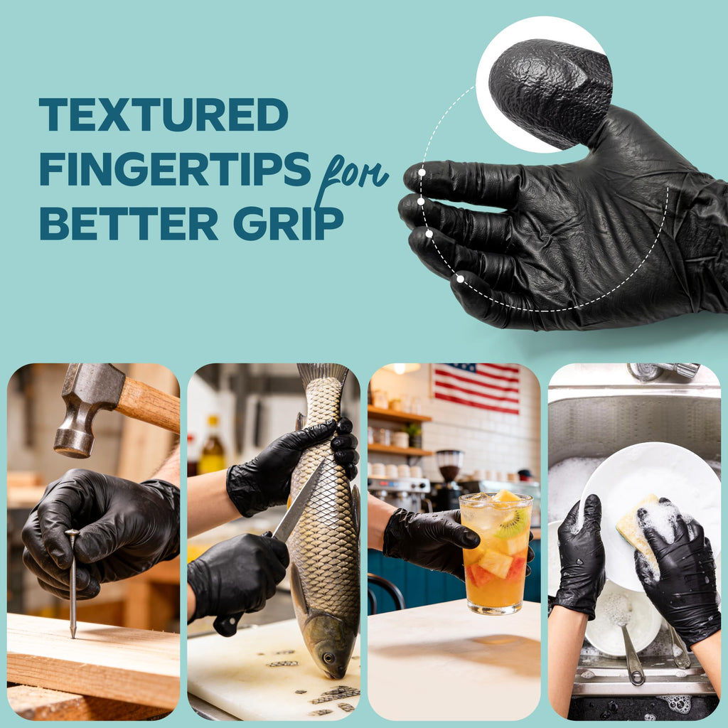 Comfy Package GUSTO Black Nitrile Gloves [100 Count] 6 Mil, HEAVY DUTY Disposable Gloves for Food Prep, Cooking, Tattoo, Cleaning – Latex-Free, Powder-Free, Textured Fingertips - X-Large (Formerly