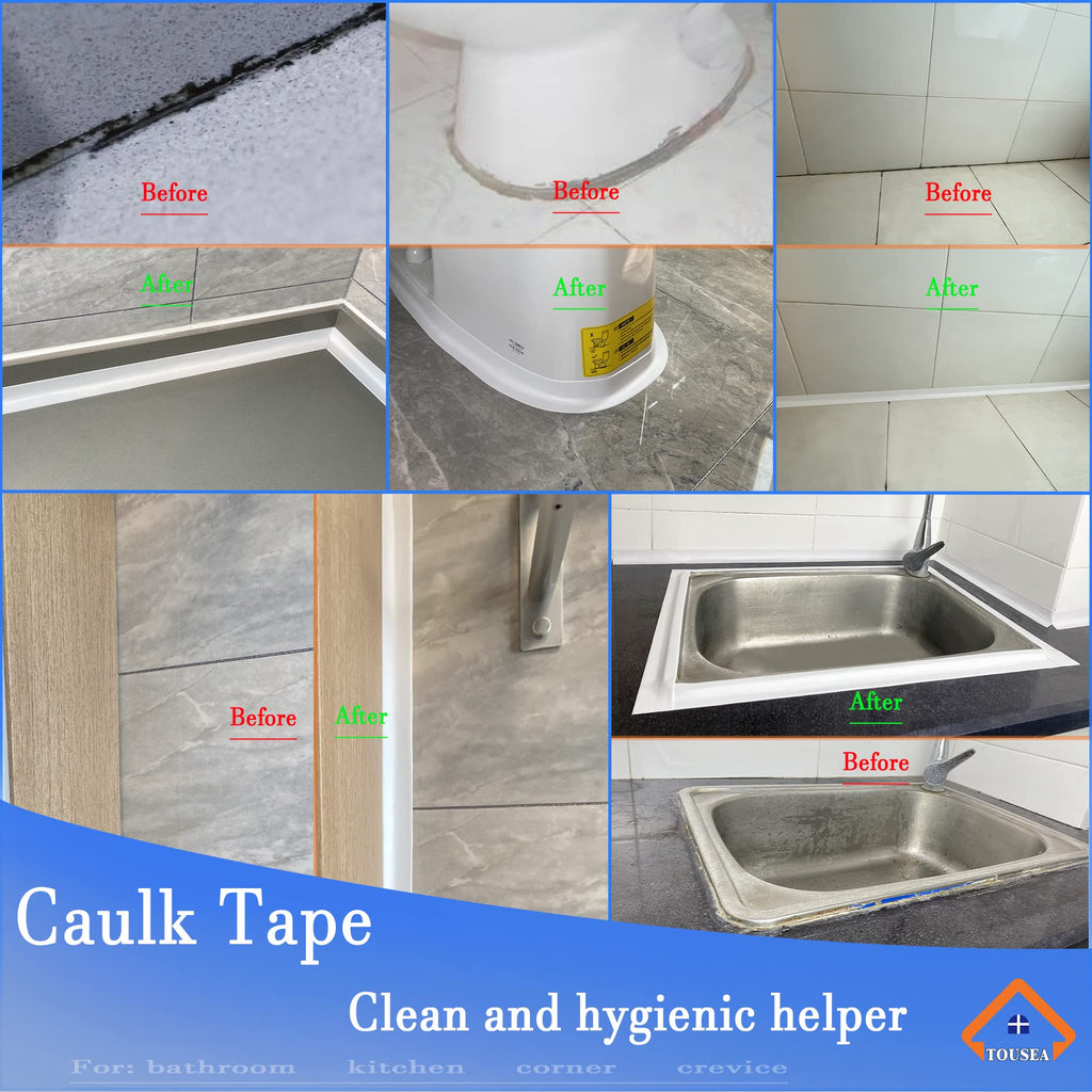 TOUSEA White 1.5" x10.5ft Caulk Tape for Tub, Toilet, Sink, Peel and Stick