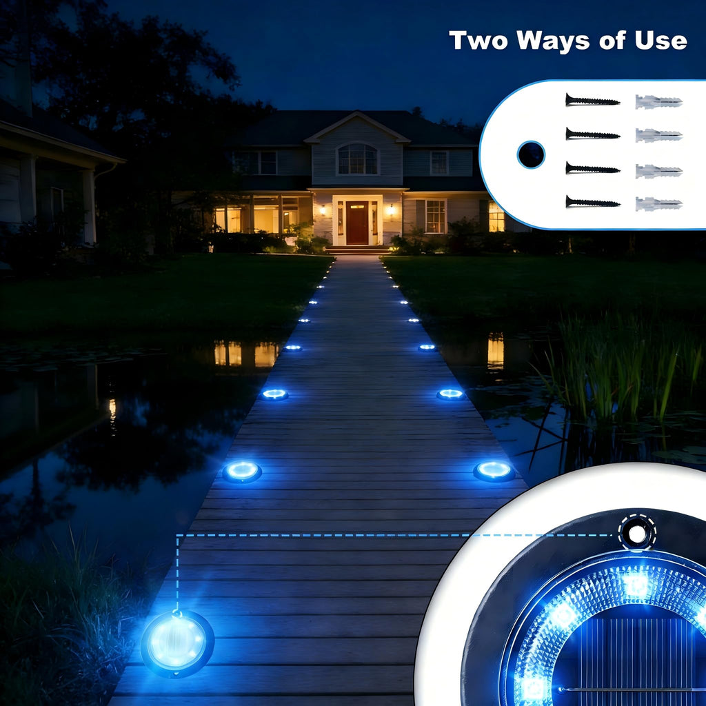 Flacchi Solar Lights Outdoor Waterproof - 2-in-1 Solar Powered Ground Lights Outdoor Solar Disk Light Landscape Light for Deck Step Patio Yard Pathway Walkway Driveway Garden (Blue, 12 Pack)