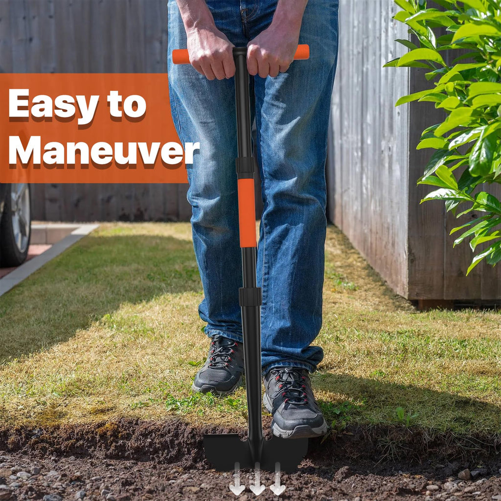 ATUHOLA Manual Edger Lawn Tool, 41-inch Lawn Edger with Saw Tooth Blade, Half Moon Hand Edger with Metal Shaft, T-Grip Handle, Heavy Duty Garden Edger Tool for Sidewalk, Grass, Yard, Landscape
