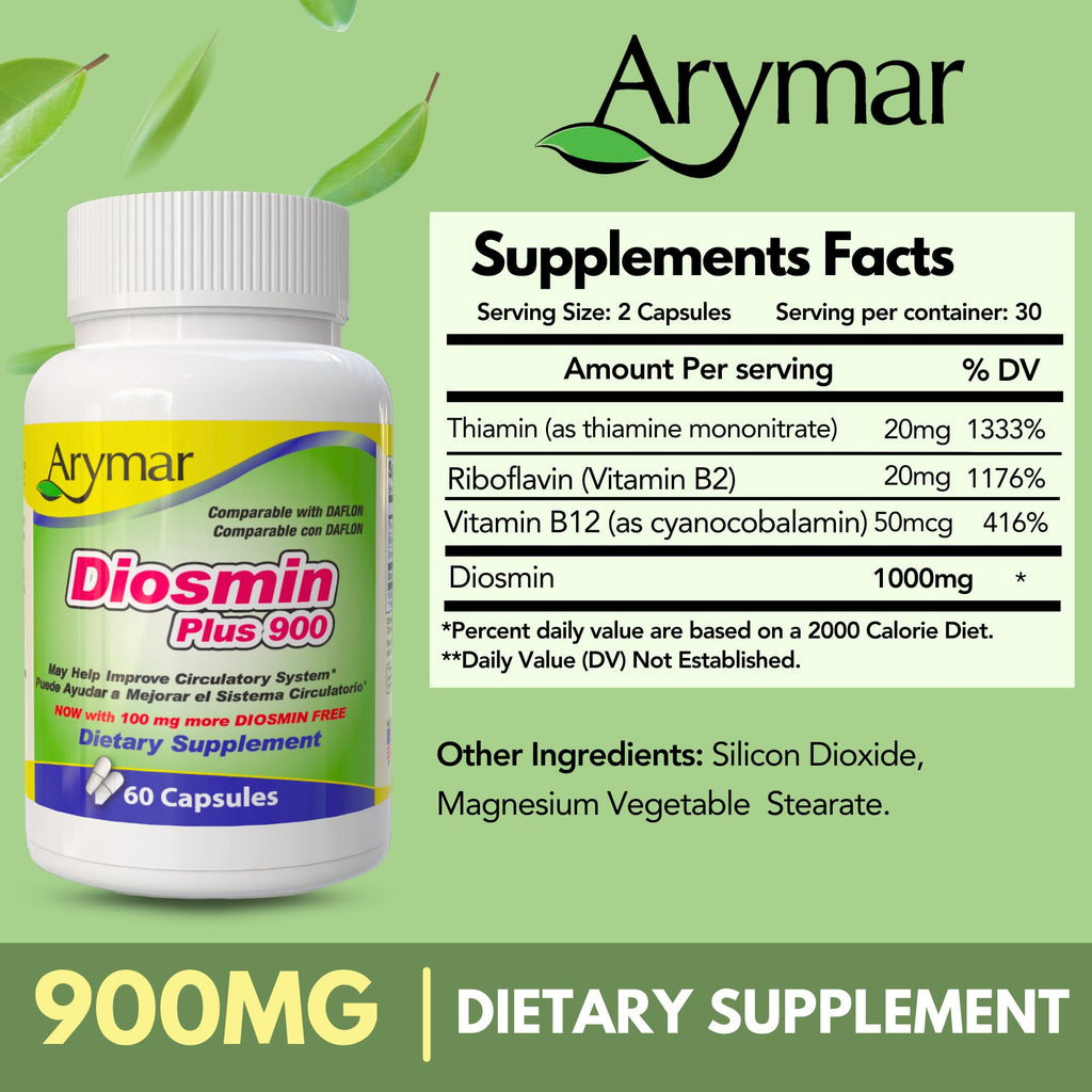 Arymar Diosmin Plus 900, Circulatory System Support (60 Capsules/Pack of 1)