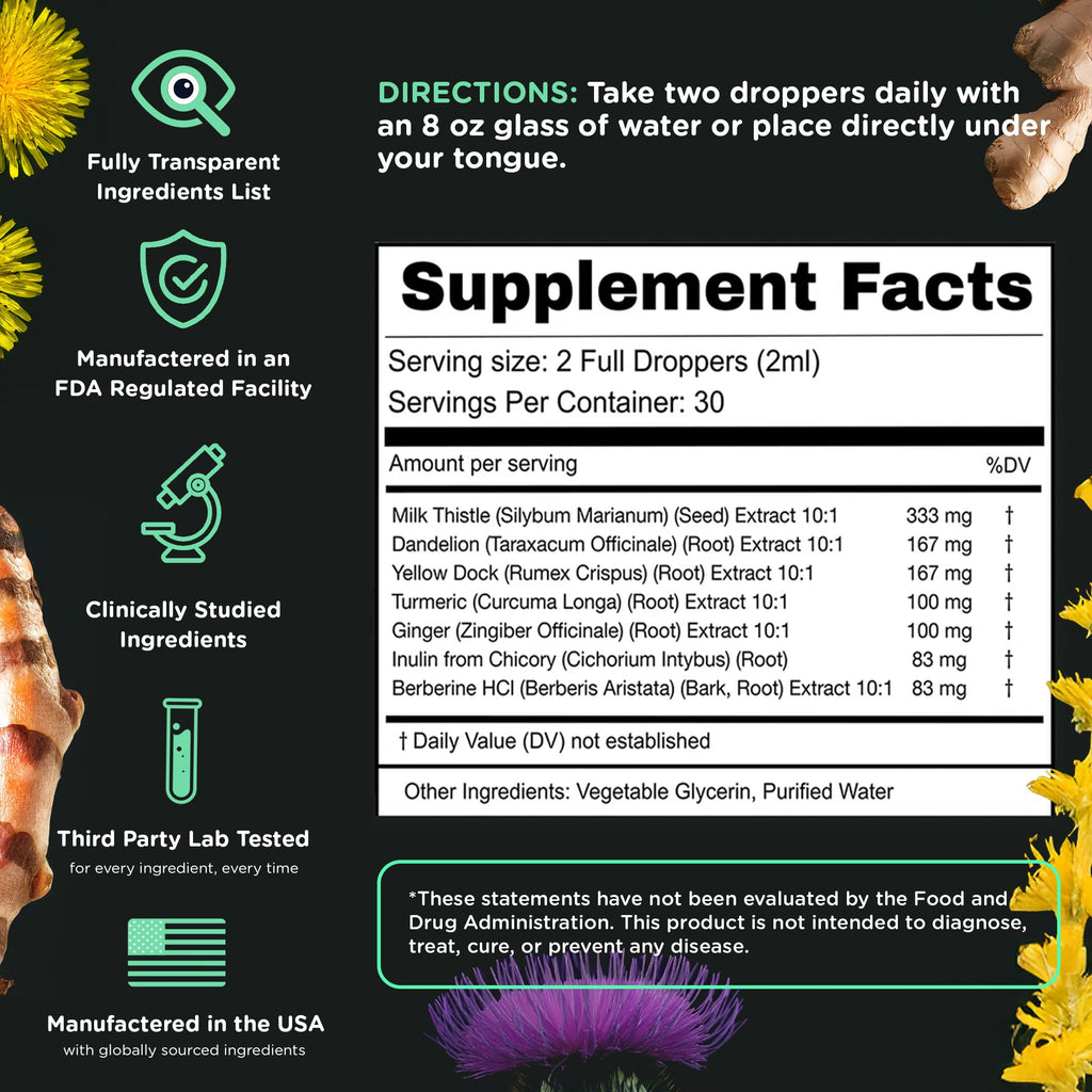 SuperBonsai Milk Thistle Herbal Liquid Supplement - Doctor-Formulated Botanical Blend with Milk Thistle and Dandelion Root - Vegan Non-GMO Drops - 3 Month Supply