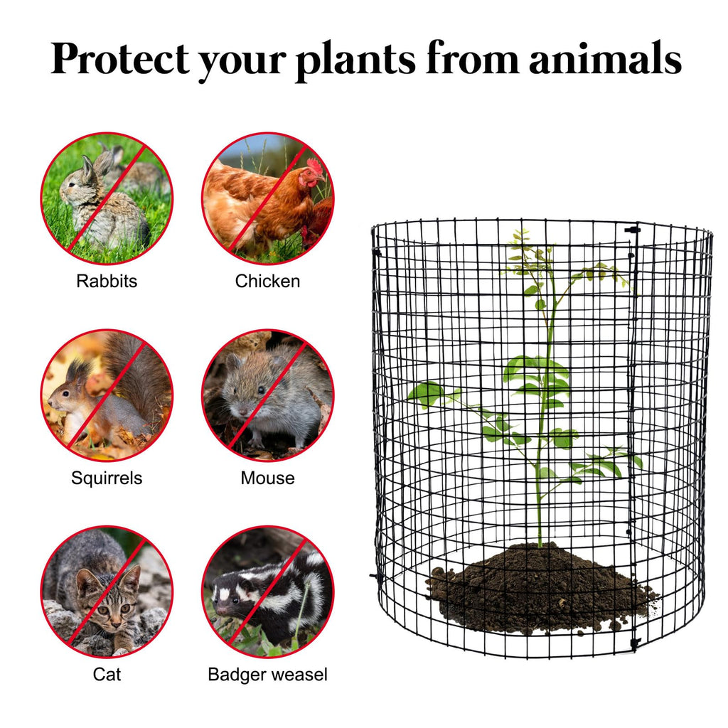 10 Pack Round Plant Protector from Animals, 12'' x 12'' Metal Plant Cages，30Pcs Metal Mesh to Keep Animals Out, Garden Protection Bunny Barricades, Wire Plant Protectors for Rabbits Chicken Duck