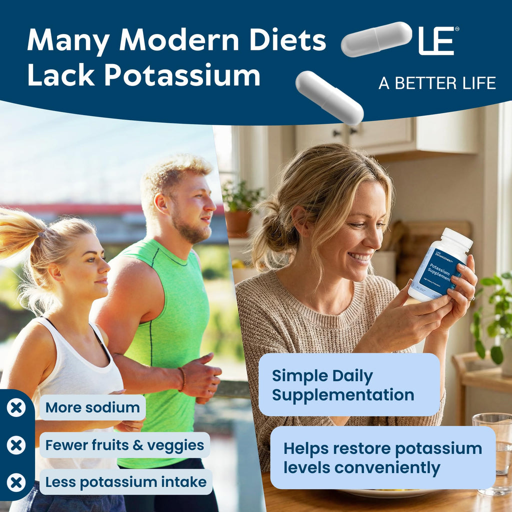 Life Enhancement High Potency 1020 mg Potassium Supplement for Muscle, Brain & Bone Health - No Additives High Absorption Elemental Potassium Supplement, Made in USA (240 Capsules – 120 Servings)