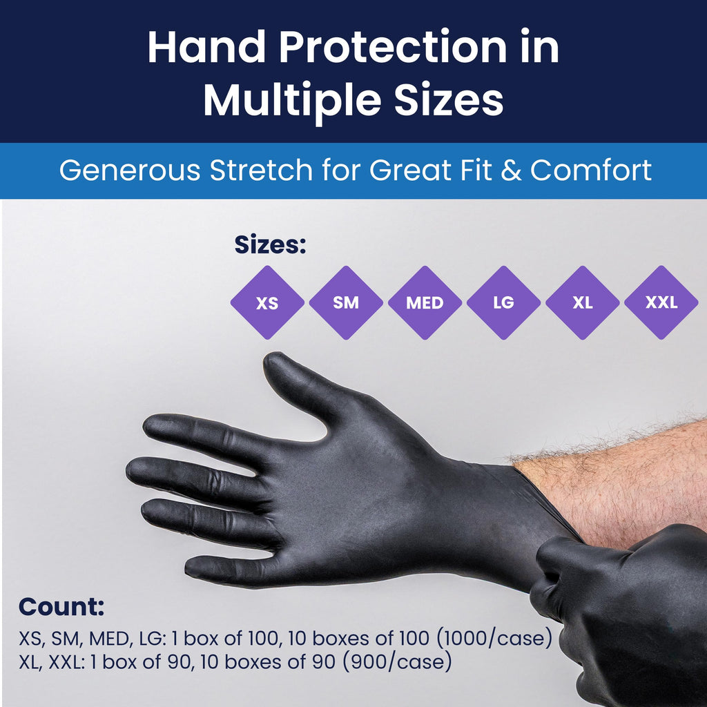 Adenna SHADOW Disposable Nitrile Gloves – 6 Mil, Medical Grade Exam Rubber Glove with Textured Grip, Non-Latex & Powder-Free, Case of 1000, Small, Black