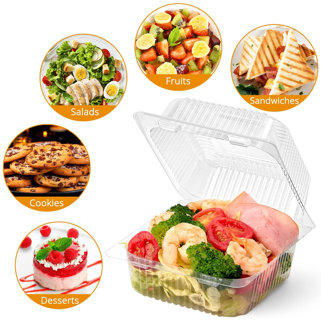 Zezzxu Disposable Square Slice Cake Containers with Hinged Lids, 200 Pack