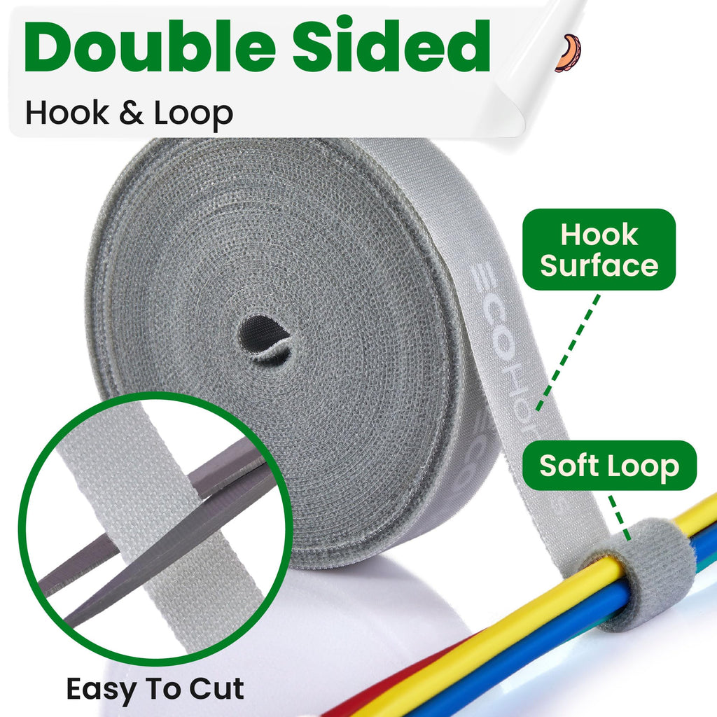 ECOHomes 1 Inch x 30 FT Double Sided Hook and Loop Roll Tape (Grey)