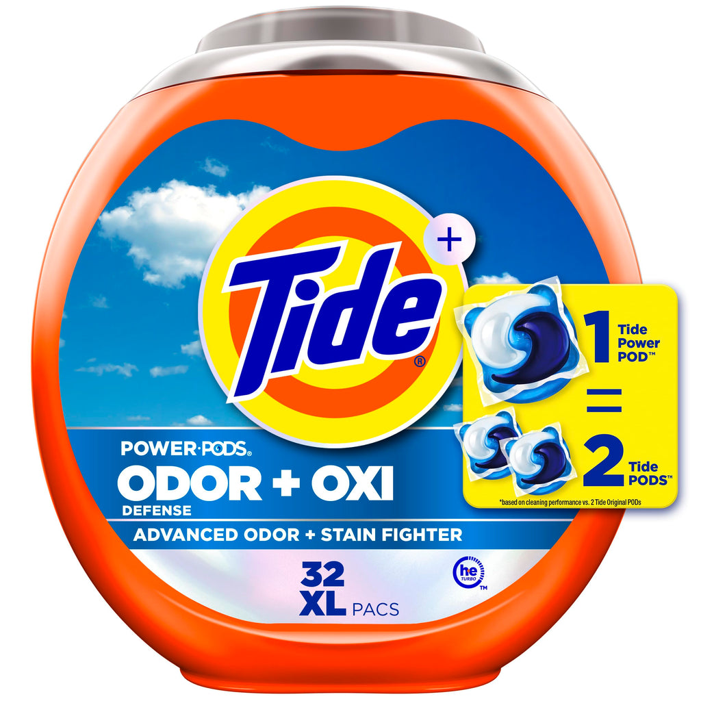 Tide Odor Defense + Oxi Laundry Detergent Pacs, Original Scent, 57 Count, Advanced Odor + Stain Fighter (Pack of 2)