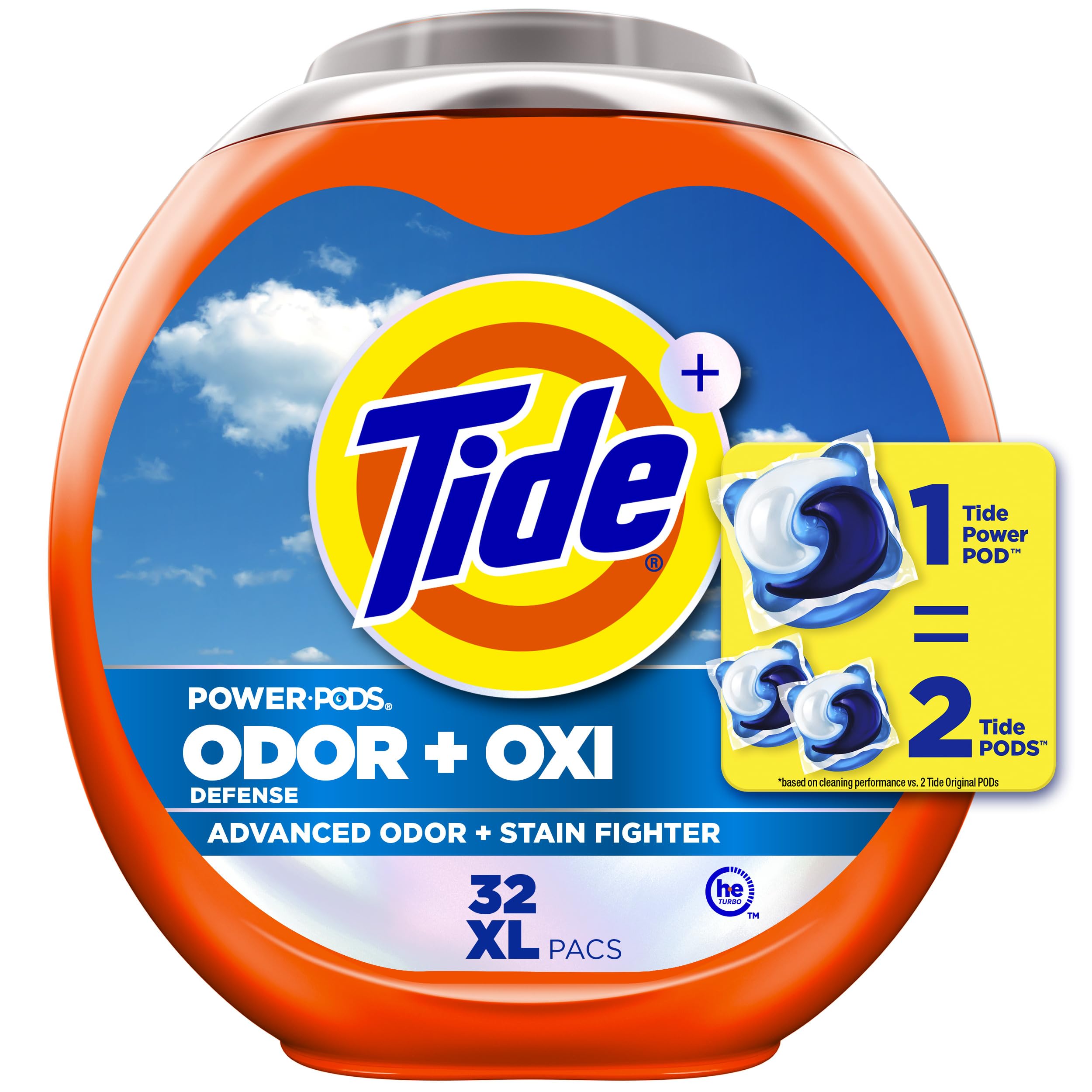 Tide Odor Defense + Oxi Laundry Detergent Pacs, Original Scent, 57 Count, Advanced Odor + Stain Fighter (Pack of 2)