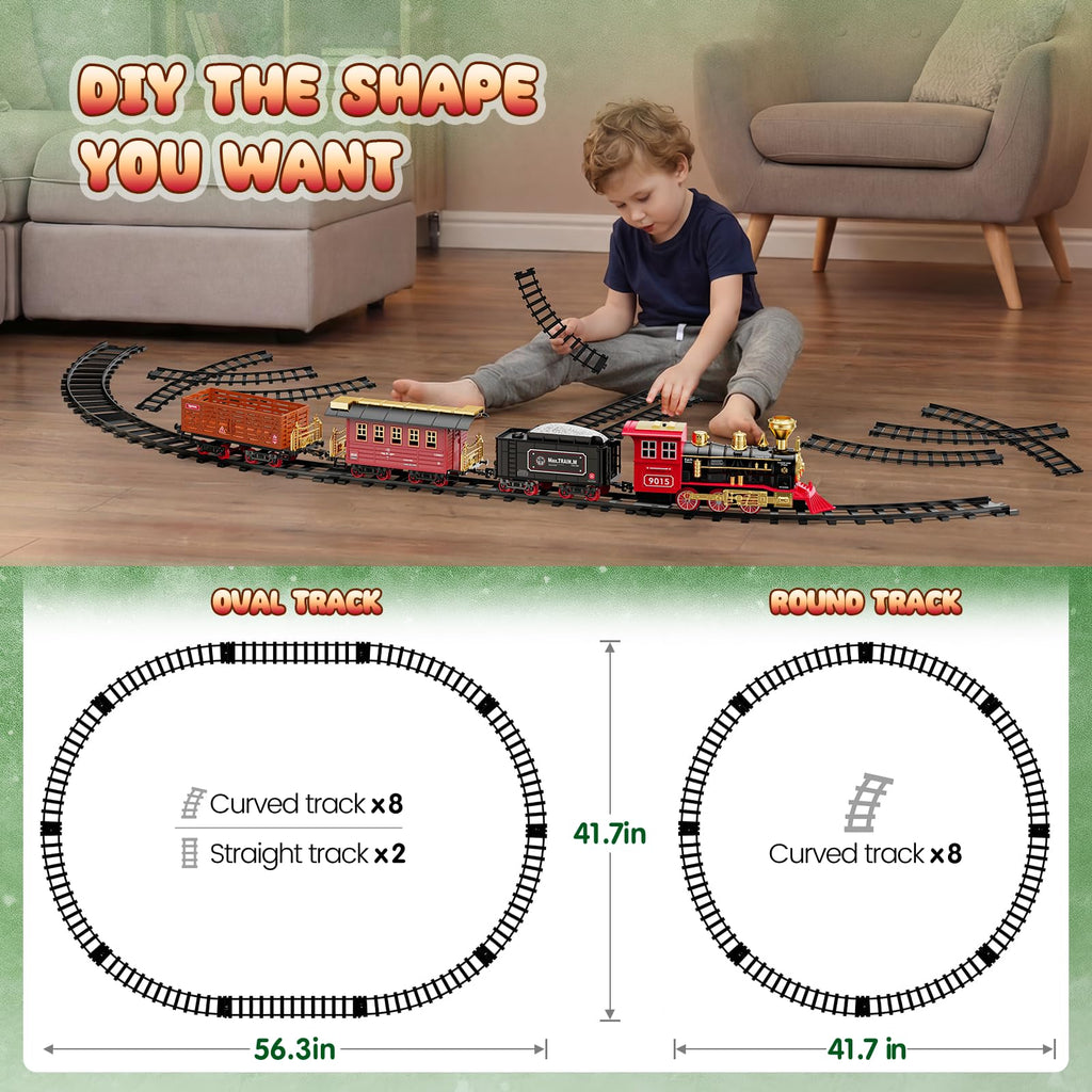 Hot Bee Train Set, Train Toys with Smoke, Lights, Sound and Train Tracks