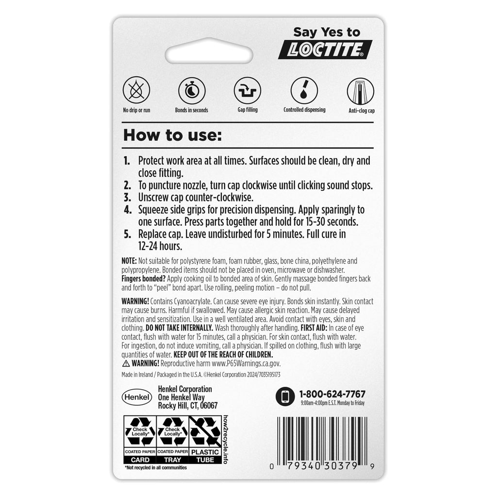 Loctite Super Glue Gel Control, Clear, 0.14 fl oz Bottle, Pack of 3