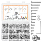 690 Pcs M5 Nuts and Bolts Assortment Kit, Pan Head Machine Screws and Nuts, Stainless Steel Hex Button Head Socket Cap Screws Bolts and Washers, Metric Screw Assortment, Fully Threaded