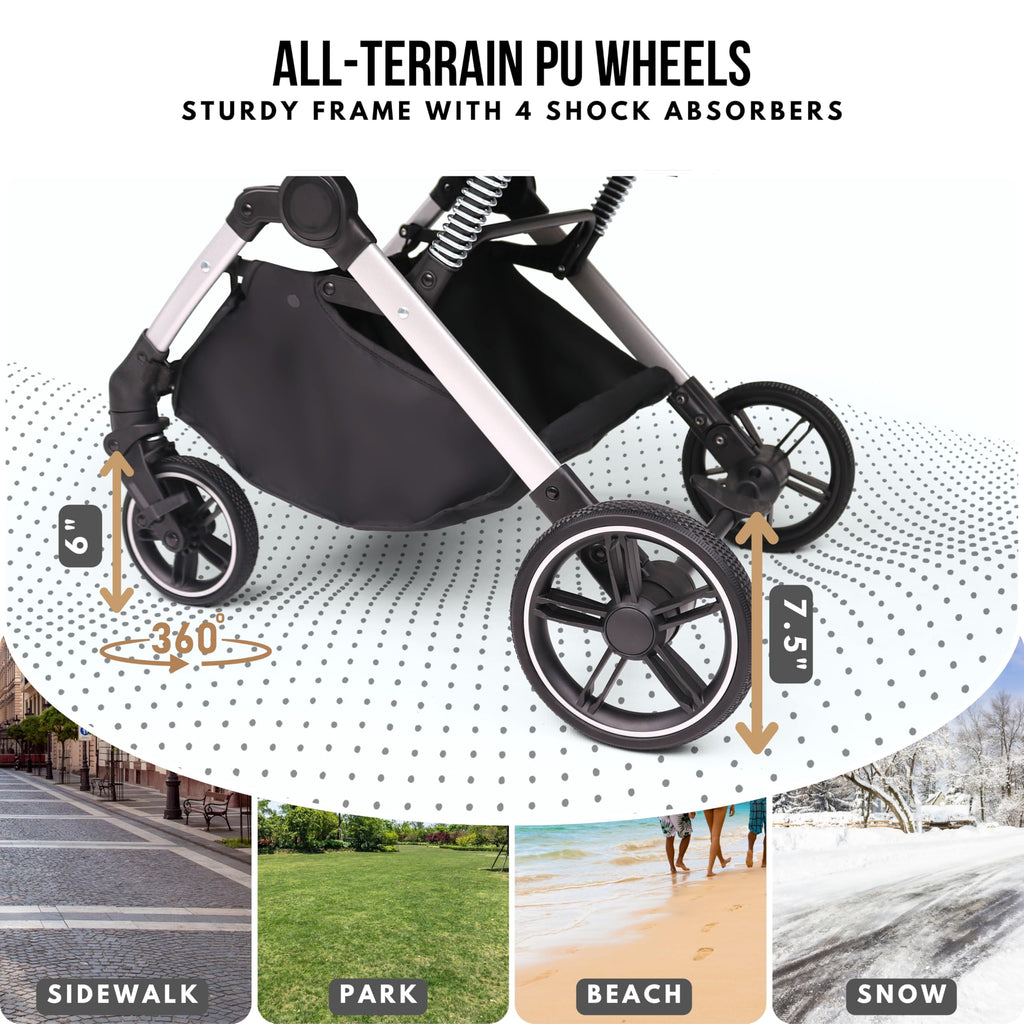 Bicystar Pet Stroller for Small Medium Dogs Cats Up to 45 lbs, Travel Lite Collapsible, All Terrain 4 Wheels for Jogging, Running, Grey