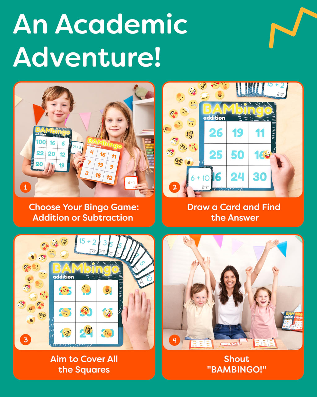 THE BAMBINO TREE Addition and Subtraction Facts Bingo Game - 1st 2nd & 3rd Grade Educational Math Learning for Classroom & Homeschool