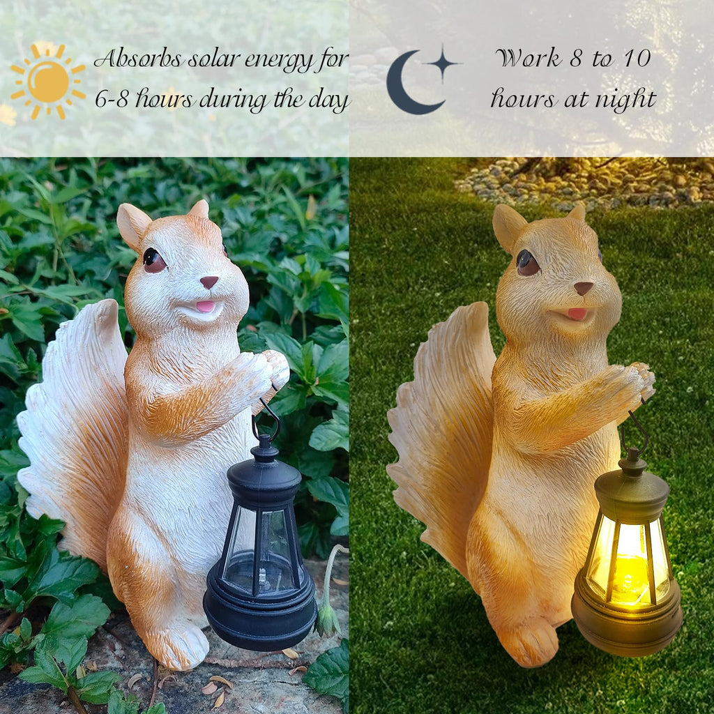 Solar Garden Statues Squirrel Decor - Resin Outdoor/Indoor Squirrel Sculpture Garden with Lights Statue Decoration for Patio Home Yard Lawn, Unique Garden Figurine with Lights Gift for Mom Grandma