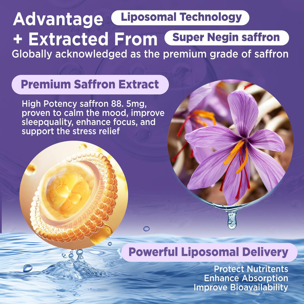 HOLLEGEND Liposomal Saffron Drops for Kids & Adults, Organic Saffron Supplement w/Magnesium, L-Theanine and Vitamins for Stress, Focus, Vision and Energy Support, Vegan, Natural Lemon Flavor, 2 FL OZ