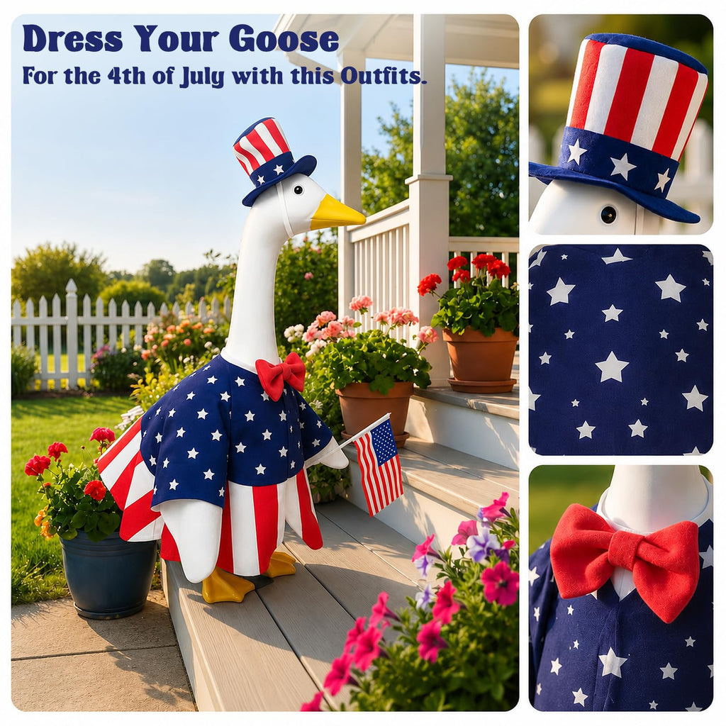 Spoilu 4th of July Porch Goose Outfit for 23 Inch Lawn Statue