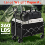 Wagons Carts Foldable,360 lbs Collapsible Wagon with Wheels Foldable Wagon Cart with Flexible Handle,Lightweight Portable Folding Cart for Camping Beach Picinic Grocery Outdoor Sports Shopping(Black)