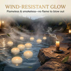 Aignis 24 Pack Waterproof Flameless Floating Candles, 200-Hour Battery Operated 2.2" LED Tea Lights, Water-Activated Flickering Warm White Glow for Halloween, Wedding Centerpieces, Pool