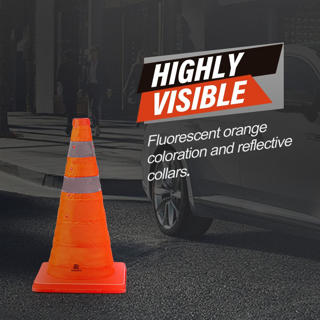 RoadHero 18 Inch 6 Pack Collapsible Traffic Safety Cones, Multi Purpose Pop-up Cones with Reflective Collar for Road Safety, Orange Cones for Driving Training, Parking Lots