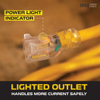 IRON FORGE CABLE 15 Foot Lighted Outdoor Extension Cord - 12/3 SJTW Heavy Duty Yellow Extension Cable with 3 Prong Grounded Plug for Safety, 15 AMP - Great for Garden and Major Appliances